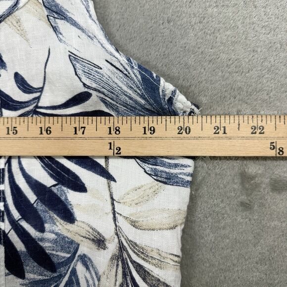 Linen Shirt Womens 2XL White Blue Floral Hawaiian Print Sleeveless Button Summer - Picture 4 of 5